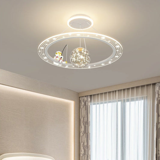 Modern Art Deco Kids Astronaut Planet Round Acrylic Iron LED Chandelier For Living Room
