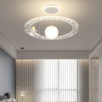 Modern Art Deco Kids Astronaut Planet Round Acrylic Iron LED Chandelier For Living Room