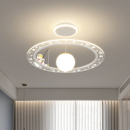Modern Art Deco Kids Astronaut Planet Round Acrylic Iron LED Chandelier For Living Room