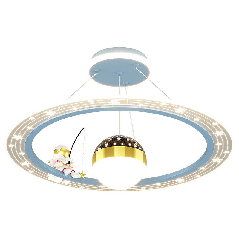 Modern Art Deco Kids Astronaut Planet Round Acrylic Iron LED Chandelier For Living Room