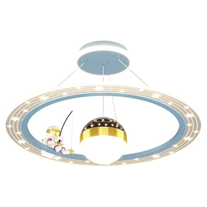 Modern Art Deco Kids Astronaut Planet Round Acrylic Iron LED Chandelier For Living Room