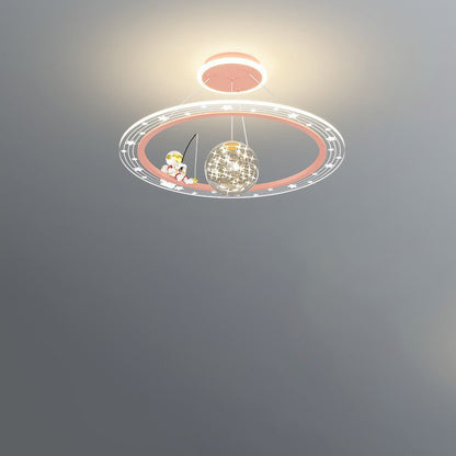 Modern Art Deco Kids Astronaut Planet Round Acrylic Iron LED Chandelier For Living Room