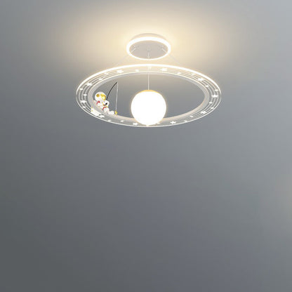 Modern Art Deco Kids Astronaut Planet Round Acrylic Iron LED Chandelier For Living Room