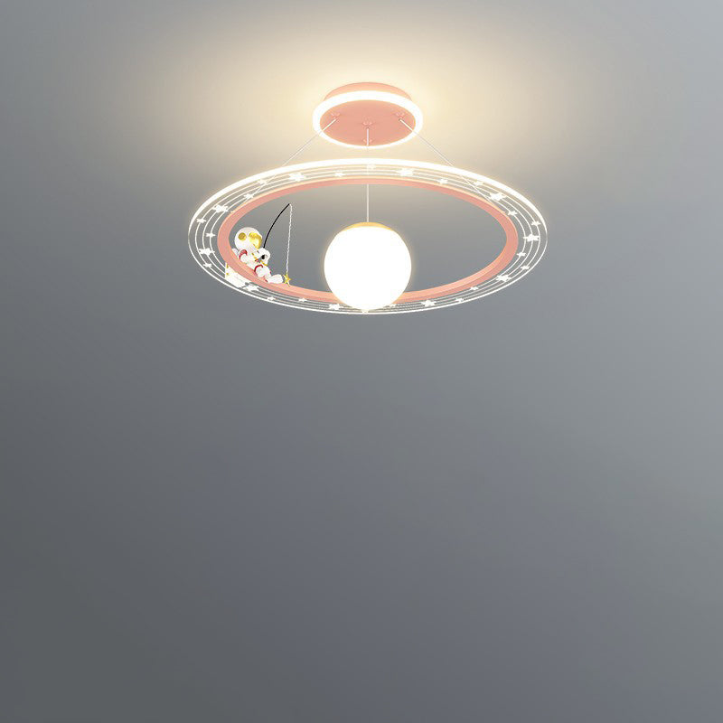 Modern Art Deco Kids Astronaut Planet Round Acrylic Iron LED Chandelier For Living Room