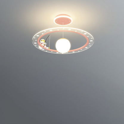 Modern Art Deco Kids Astronaut Planet Round Acrylic Iron LED Chandelier For Living Room