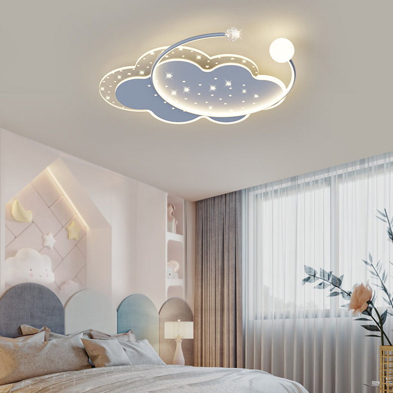 Modern Minimalist Flower Cloud Acrylic Hardware LED Flush Mount Ceiling Light For Bedroom
