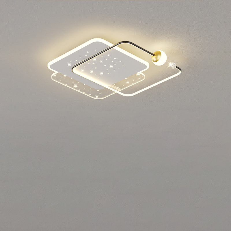 Modern Minimalist Round Square Acrylic Hardware LED Flush Mount Ceiling Light For Bedroom