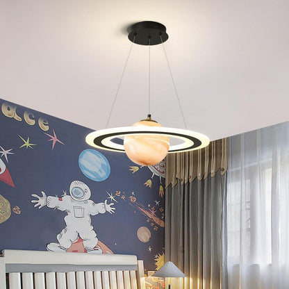 Modern Art Deco Kids Round Planet Spaceman Acrylic Iron LED Chandelier For Living Room