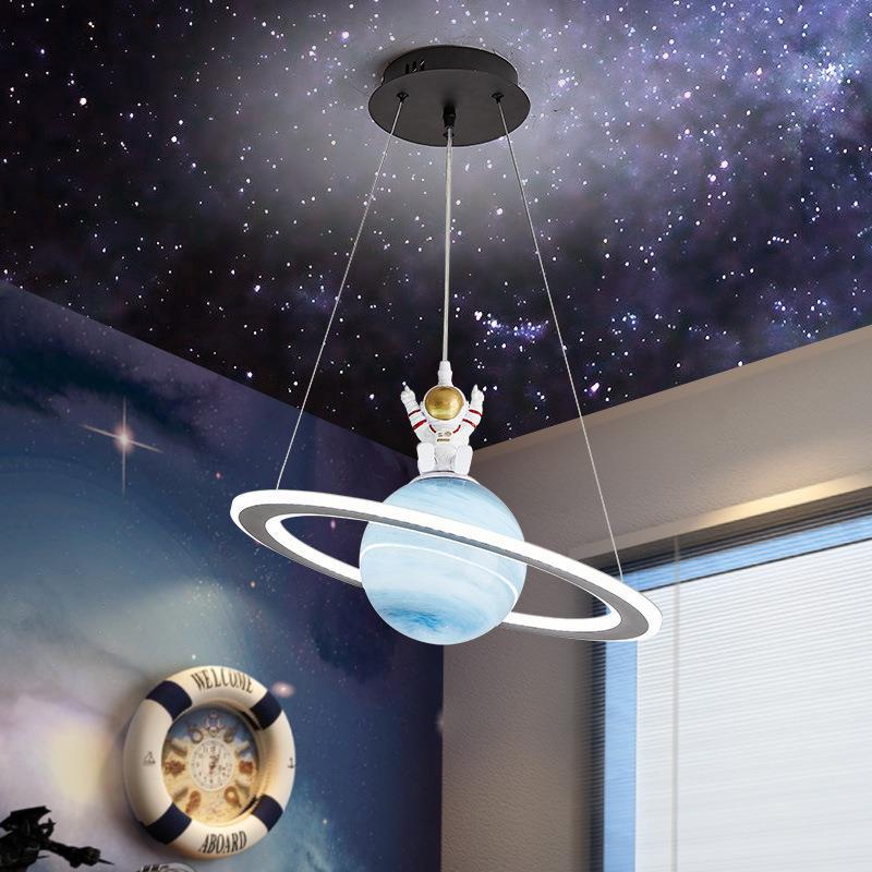 Modern Art Deco Kids Round Planet Spaceman Acrylic Iron LED Chandelier For Living Room