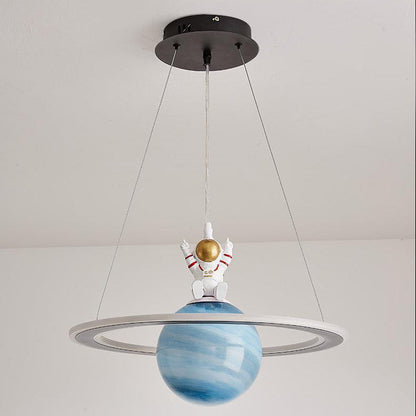 Modern Art Deco Kids Round Planet Spaceman Acrylic Iron LED Chandelier For Living Room