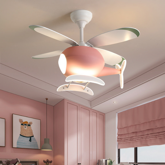 Contemporary Scandinavian Kids Peter Pan Acrylic ABS Iron Fan LED Downrods Ceiling Fan Light For Bedroom