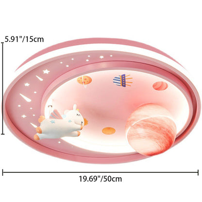 Modern Art Deco Kids Unicorn Planet Round Acrylic Iron LED Flush Mount Ceiling Light For Bedroom