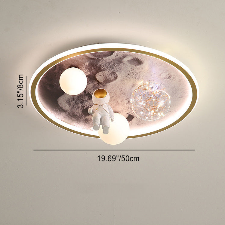 Modern Art Deco Kids Astronaut Planet Orb Round Acrylic Iron LED Flush Mount Ceiling Light For Bedroom