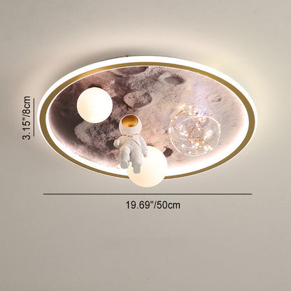 Modern Art Deco Kids Astronaut Planet Orb Round Acrylic Iron LED Flush Mount Ceiling Light For Bedroom