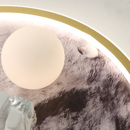 Modern Art Deco Kids Astronaut Planet Orb Round Acrylic Iron LED Flush Mount Ceiling Light For Bedroom