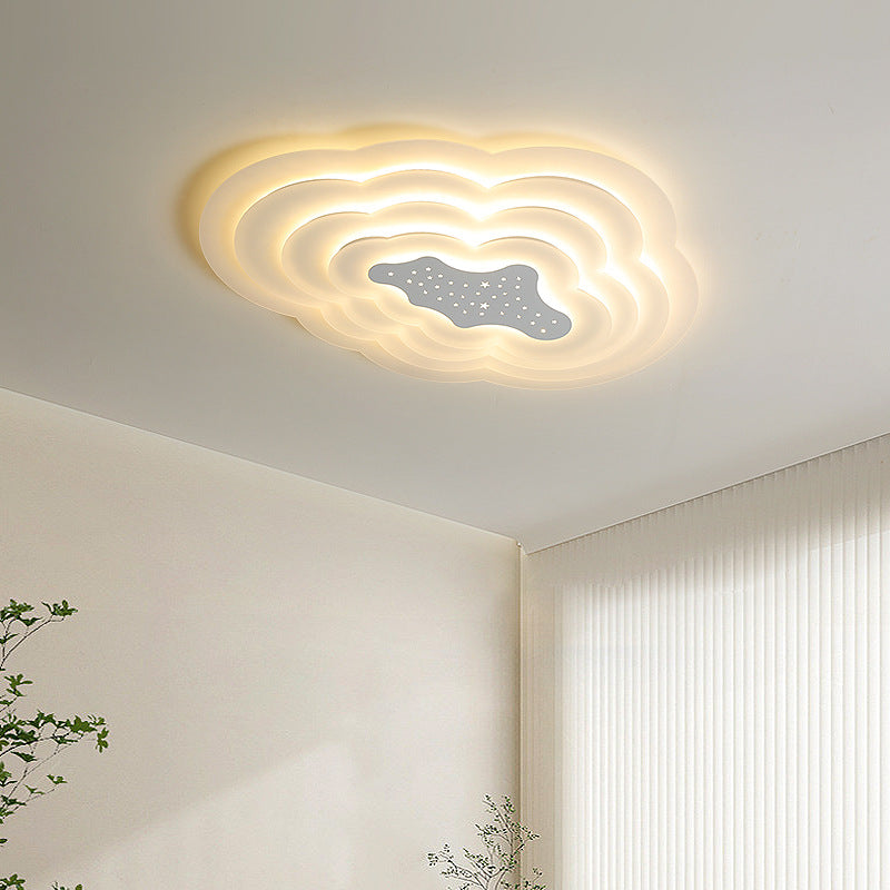 Modern Simplicity Cream Pentagram Clouds Acrylic Iron LED Flush Mount Ceiling Light For Living Room