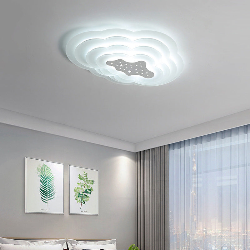 Modern Simplicity Cream Pentagram Clouds Acrylic Iron LED Flush Mount Ceiling Light For Living Room