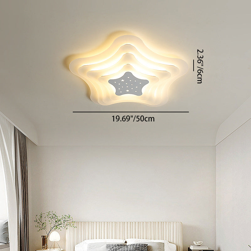 Modern Simplicity Cream Pentagram Clouds Acrylic Iron LED Flush Mount Ceiling Light For Living Room