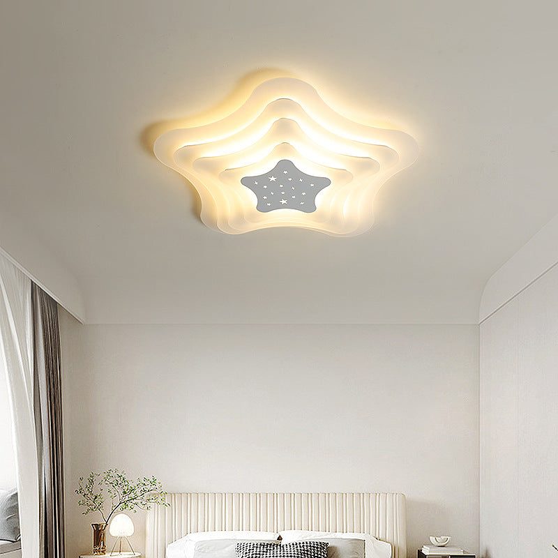 Modern Simplicity Cream Pentagram Clouds Acrylic Iron LED Flush Mount Ceiling Light For Living Room