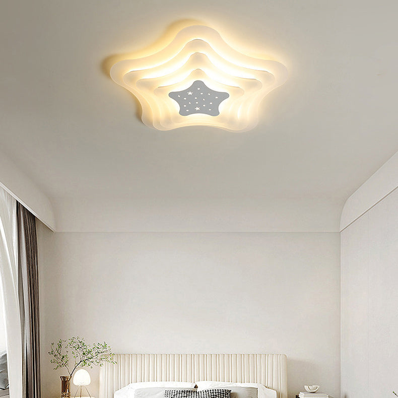 Modern Simplicity Cream Pentagram Clouds Acrylic Iron LED Flush Mount Ceiling Light For Living Room