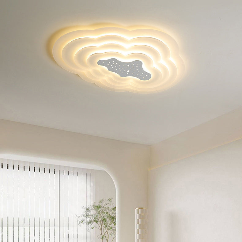 Modern Simplicity Cream Pentagram Clouds Acrylic Iron LED Flush Mount Ceiling Light For Living Room