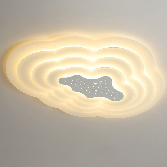 Modern Simplicity Cream Pentagram Clouds Acrylic Iron LED Flush Mount Ceiling Light For Living Room