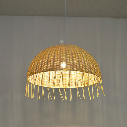 Traditional Japanese Semicircle Branch Strawberry Iron 1-Light Pendant Light For Living Room