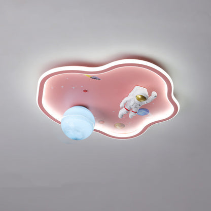 Modern Art Deco Kids Cartoon Planet Astronaut Acrylic Iron LED Flush Mount Ceiling Light For Living Room