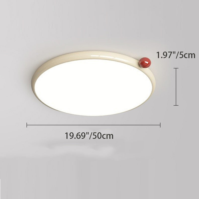 Modern Minimalist Cream Round Orb PVC Aluminum LED Flush Mount Ceiling Light For Living Room
