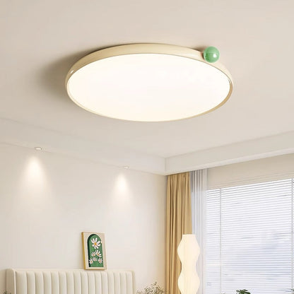 Modern Minimalist Cream Round Orb PVC Aluminum LED Flush Mount Ceiling Light For Living Room