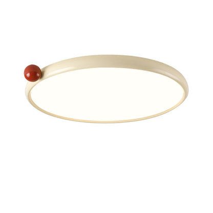 Modern Minimalist Cream Round Orb PVC Aluminum LED Flush Mount Ceiling Light For Living Room