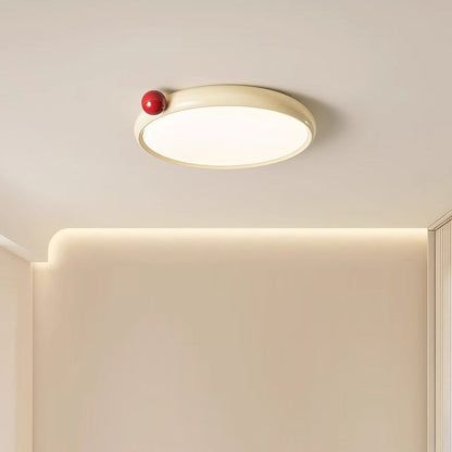 Modern Minimalist Cream Round Orb PVC Aluminum LED Flush Mount Ceiling Light For Living Room