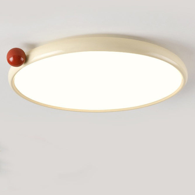 Modern Minimalist Cream Round Orb PVC Aluminum LED Flush Mount Ceiling Light For Living Room
