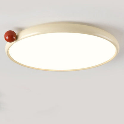 Modern Minimalist Cream Round Orb PVC Aluminum LED Flush Mount Ceiling Light For Living Room