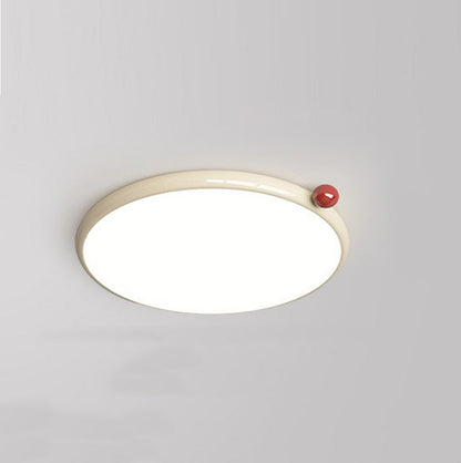 Modern Minimalist Cream Round Orb PVC Aluminum LED Flush Mount Ceiling Light For Living Room