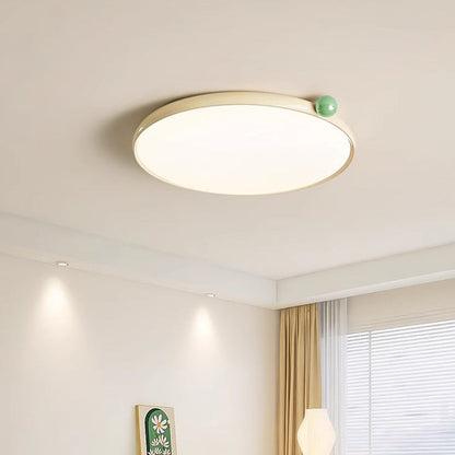 Modern Minimalist Cream Round Orb PVC Aluminum LED Flush Mount Ceiling Light For Living Room