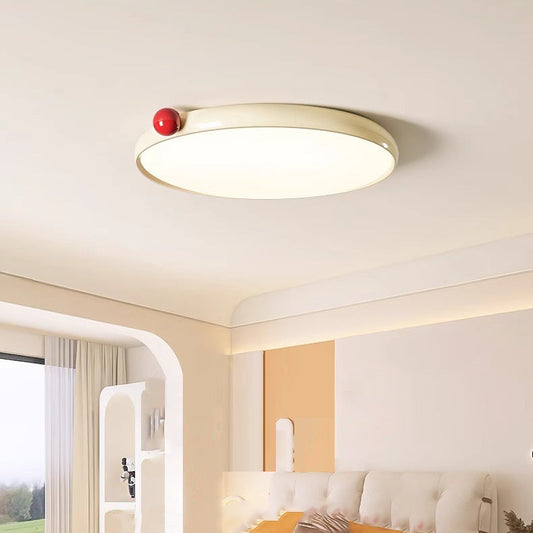Modern Minimalist Cream Round Orb PVC Aluminum LED Flush Mount Ceiling Light For Living Room