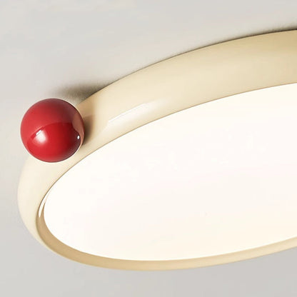 Modern Minimalist Cream Round Orb PVC Aluminum LED Flush Mount Ceiling Light For Living Room