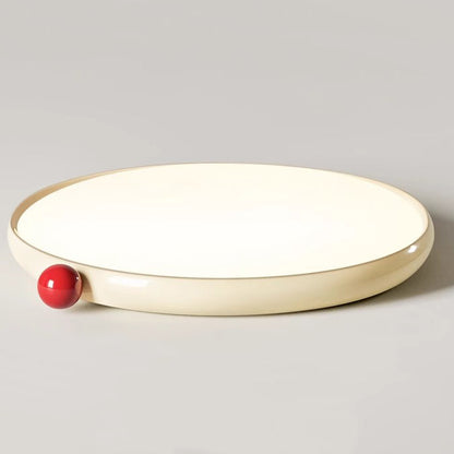 Modern Minimalist Cream Round Orb PVC Aluminum LED Flush Mount Ceiling Light For Living Room