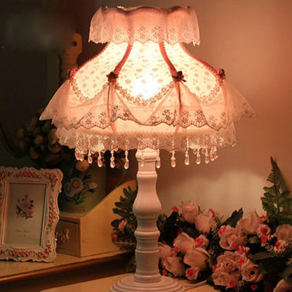 Modern Art Deco Pendant Round Lace Fabric Resin 1-Light Table Lamp For Bedroom