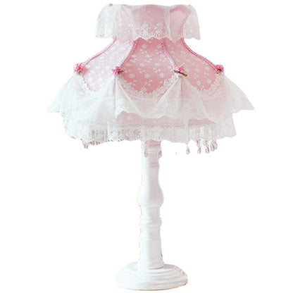 Modern Art Deco Pendant Round Lace Fabric Resin 1-Light Table Lamp For Bedroom