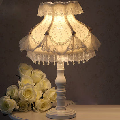 Modern Art Deco Pendant Round Lace Fabric Resin 1-Light Table Lamp For Bedroom