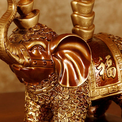 Traditional Vintage Elephant Round Fabric Resin 1-Light Table Lamp For Living Room