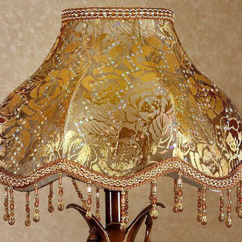 Traditional Vintage Elephant Round Fabric Resin 1-Light Table Lamp For Living Room