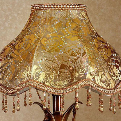 Traditional Vintage Elephant Round Fabric Resin 1-Light Table Lamp For Living Room