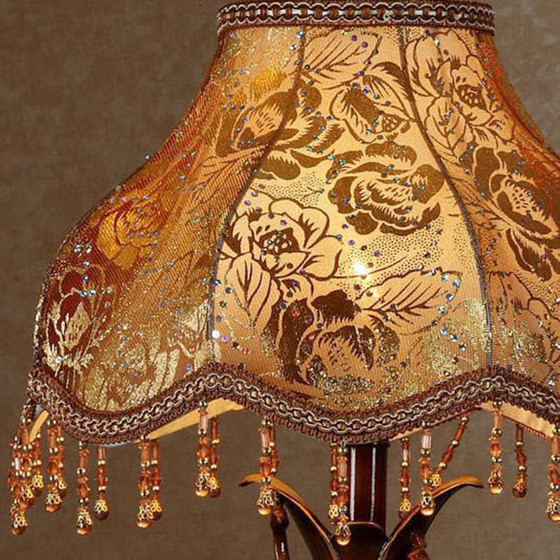 Traditional Vintage Elephant Round Fabric Resin 1-Light Table Lamp For Living Room