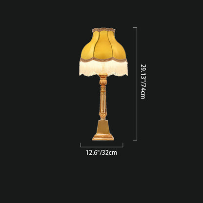 Traditional Vintage Tassel Round Square Fabric Brass 1-Light Table Lamp For Living Room