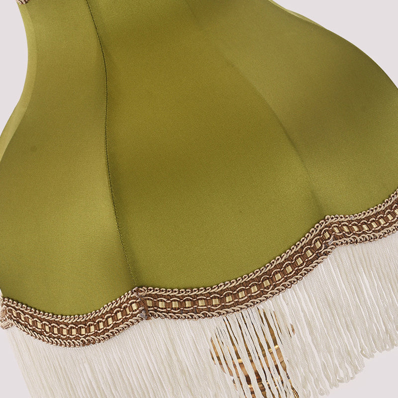 Traditional Vintage Tassel Round Square Fabric Brass 1-Light Table Lamp For Living Room