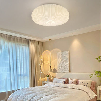 Modern Simplicity Cream Pumpkin Round PE Iron LED Flush Mount Ceiling Light For Living Room