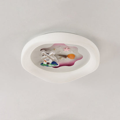 Modern Art Deco Kids Cartoon Pinwheel Beach Round PE Iron LED Flush Mount Ceiling Light For Bedroom